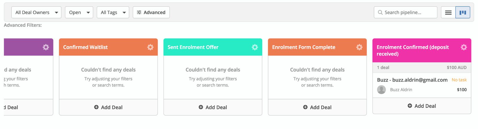 enrollment confirmed deal stage