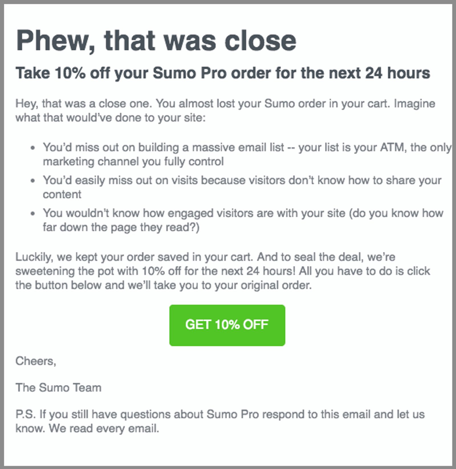 Sumo abandoned cart email