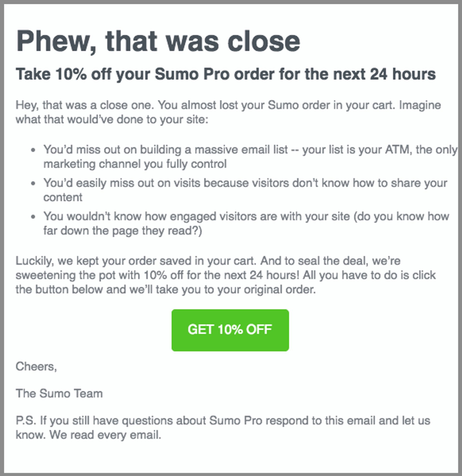 Sumo abandoned cart email