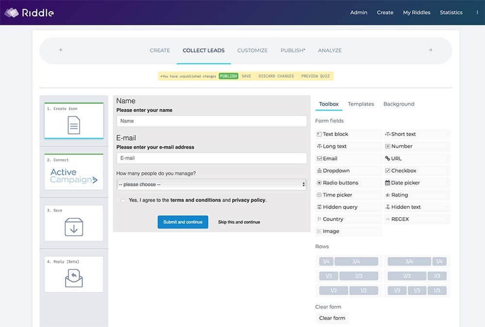 Lead form builder in Riddle