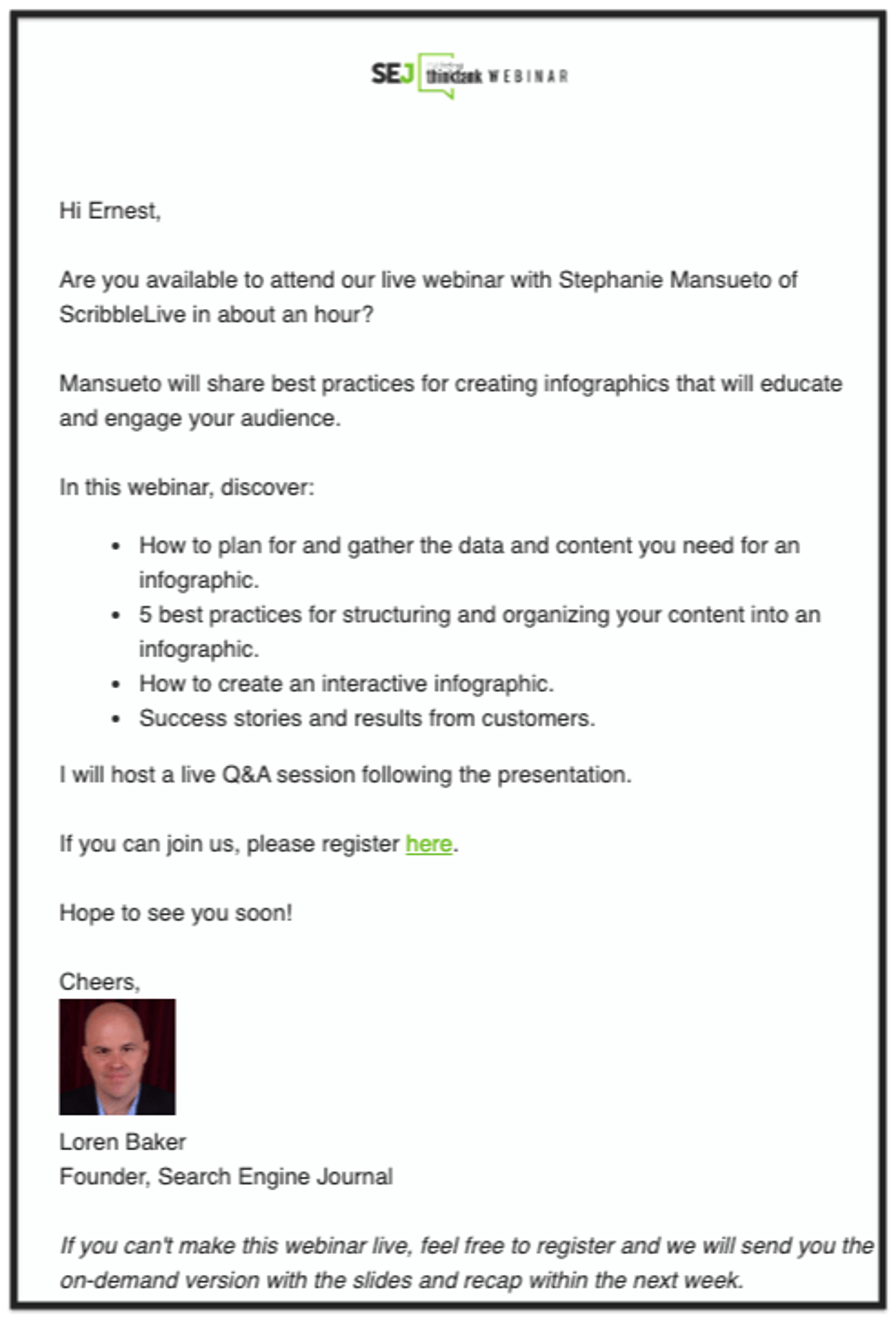 Search Engine Journal digest email newsletter design example