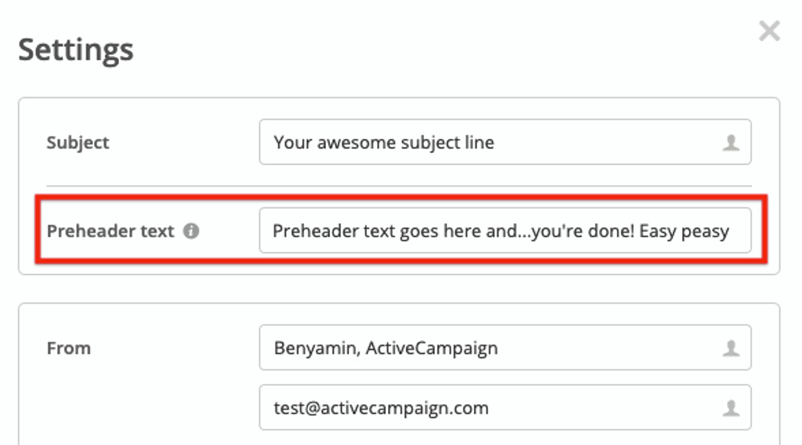 Añadir un preencabezado en ActiveCampaign sin usar HTML o un código