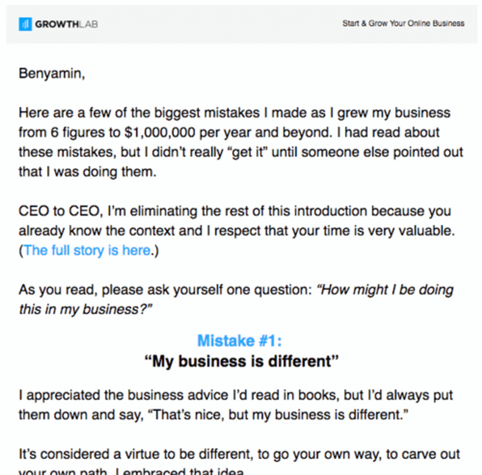 Ramit Sethi newsletter example