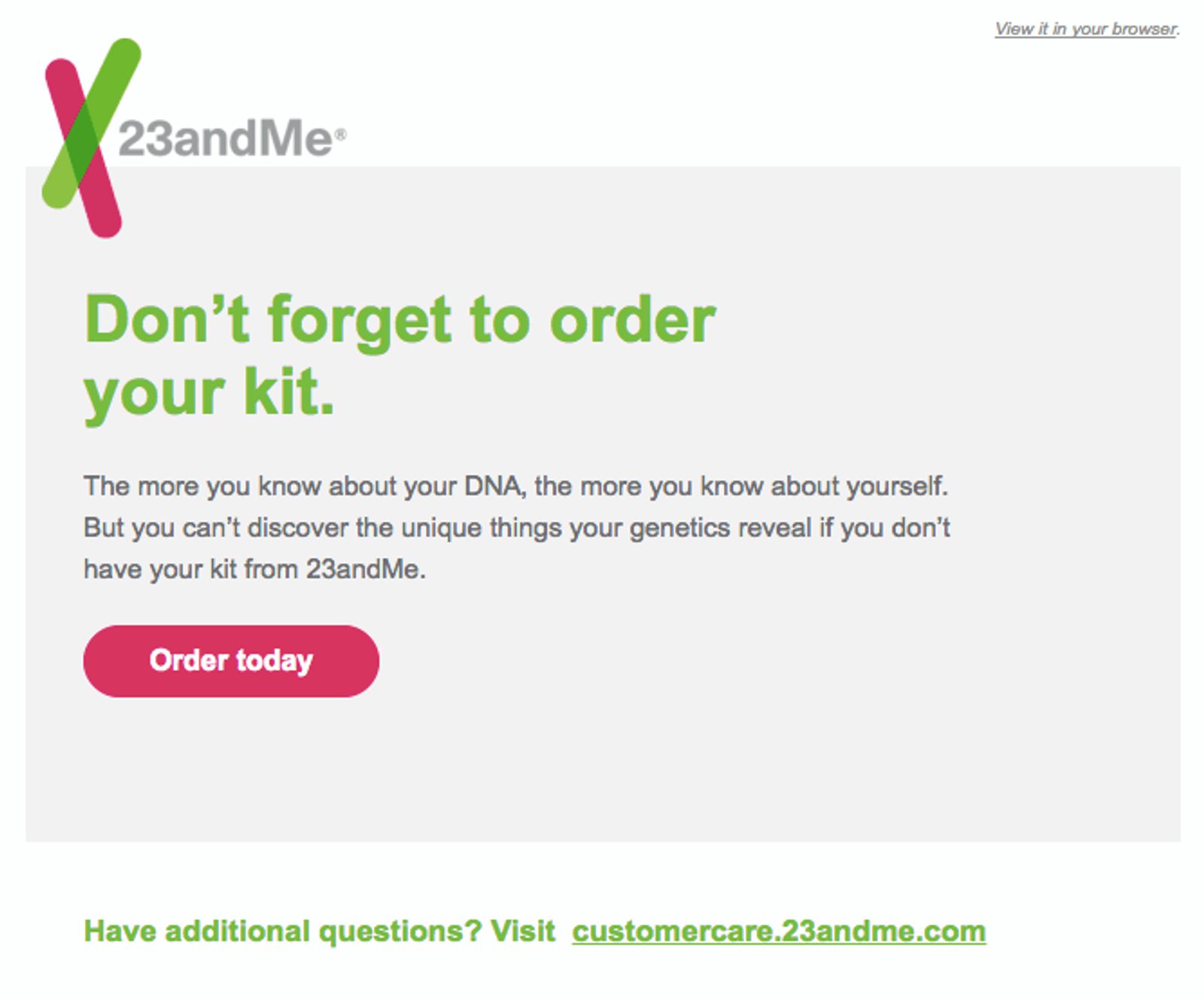 23andMe abandoned cart email
