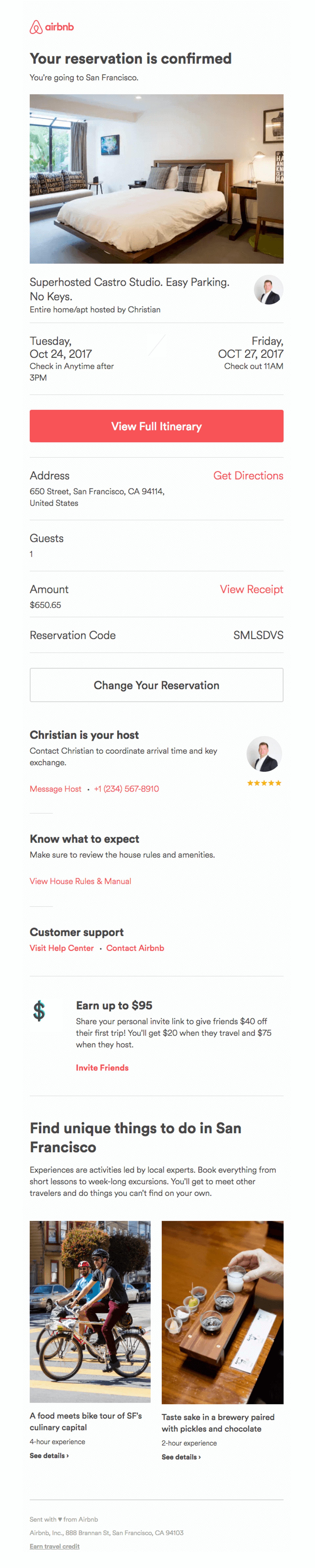 Screenshot of an Airbnb email