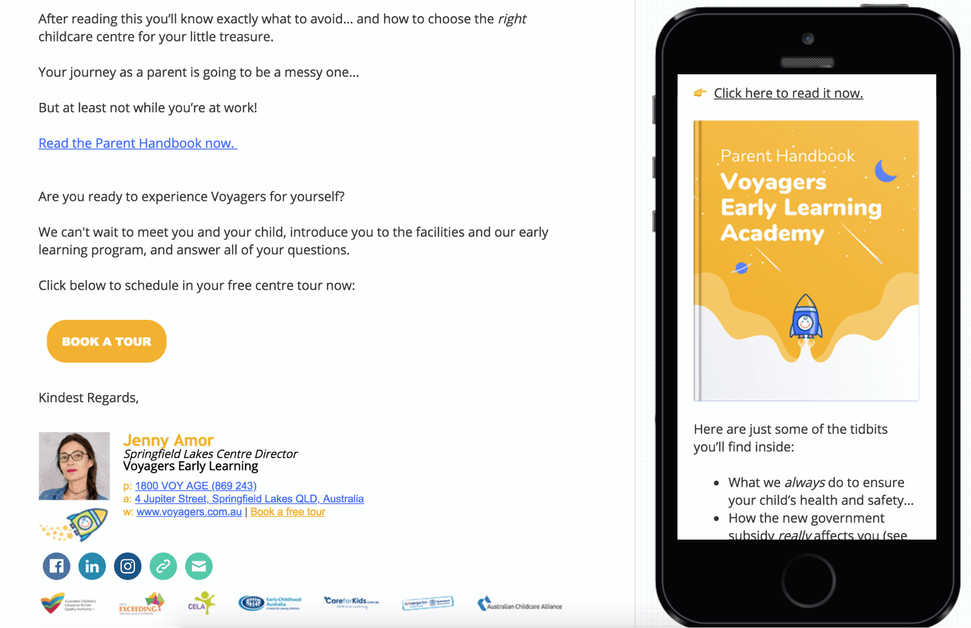 Email that gives people the parent handbook