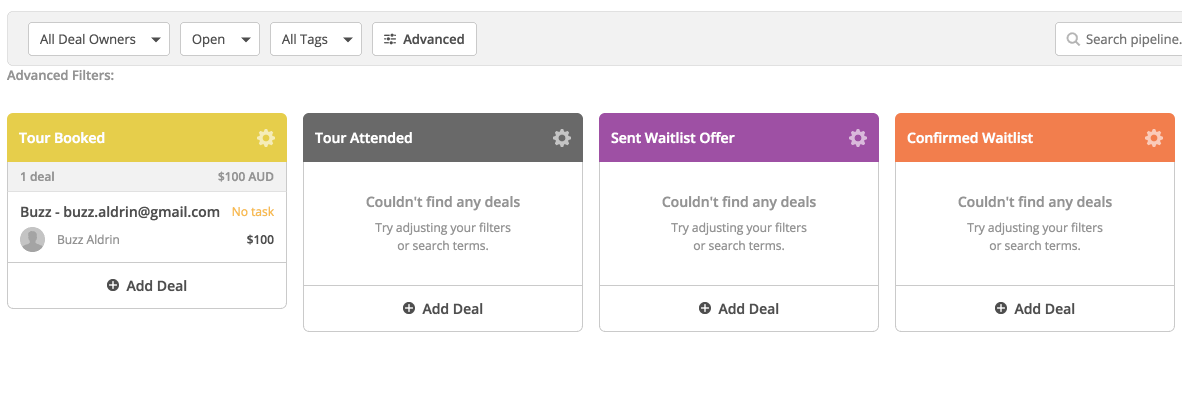 Tour attended deal stage