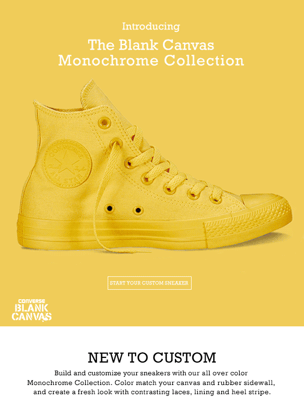 E-Mail von Converse zur Produkteinführung von The Blank Canvas Monochrome Collection