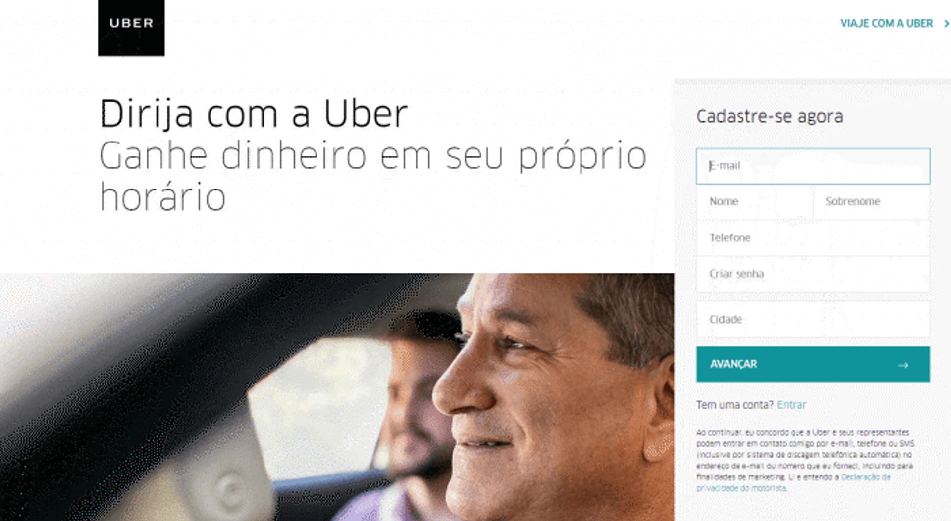 landing page exemplos uber