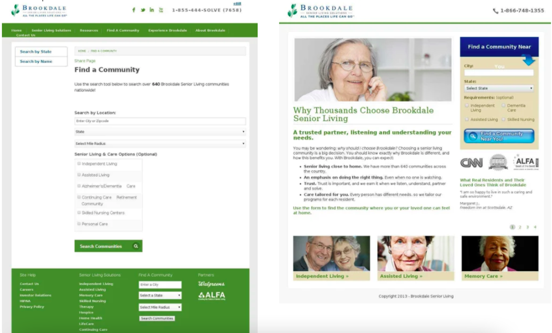 Screenshot des Landingpage-A/B-Tests von Brookdale Living