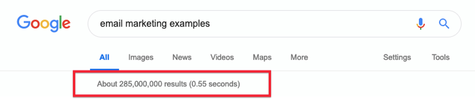 email marketing search results