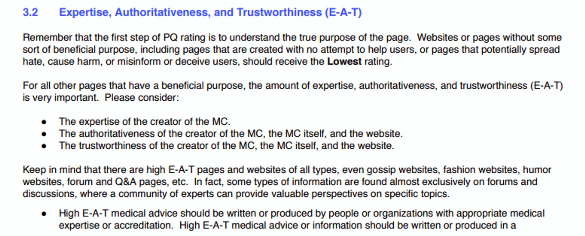 Screenshot of Google's explanation of ranking factors