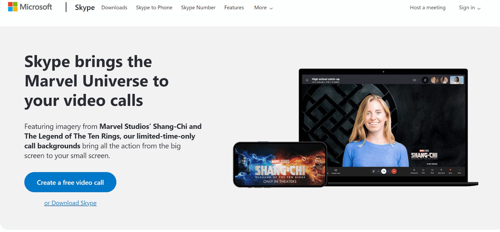 Screenshot of Microsoft Skype's Home Page