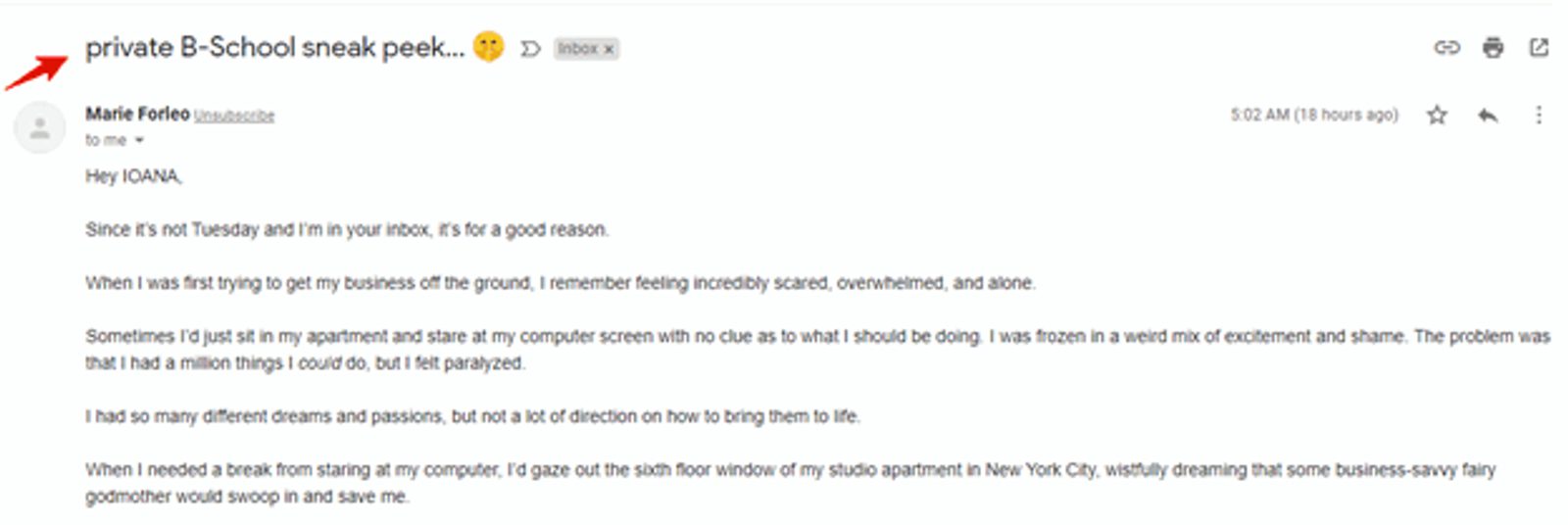 An example of a targeted subject line