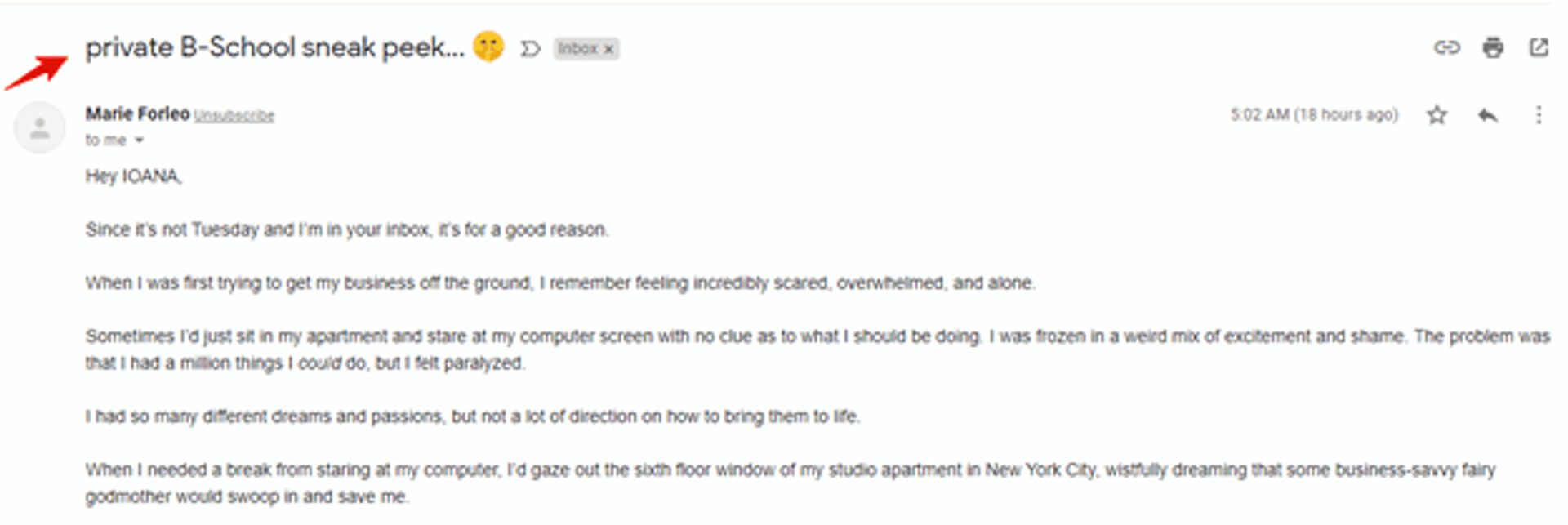 An example of a targeted subject line