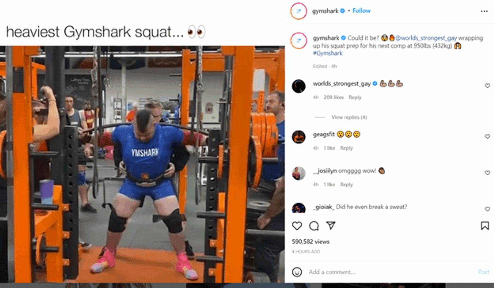 Video de sentadillas en el Instagram de GymShark