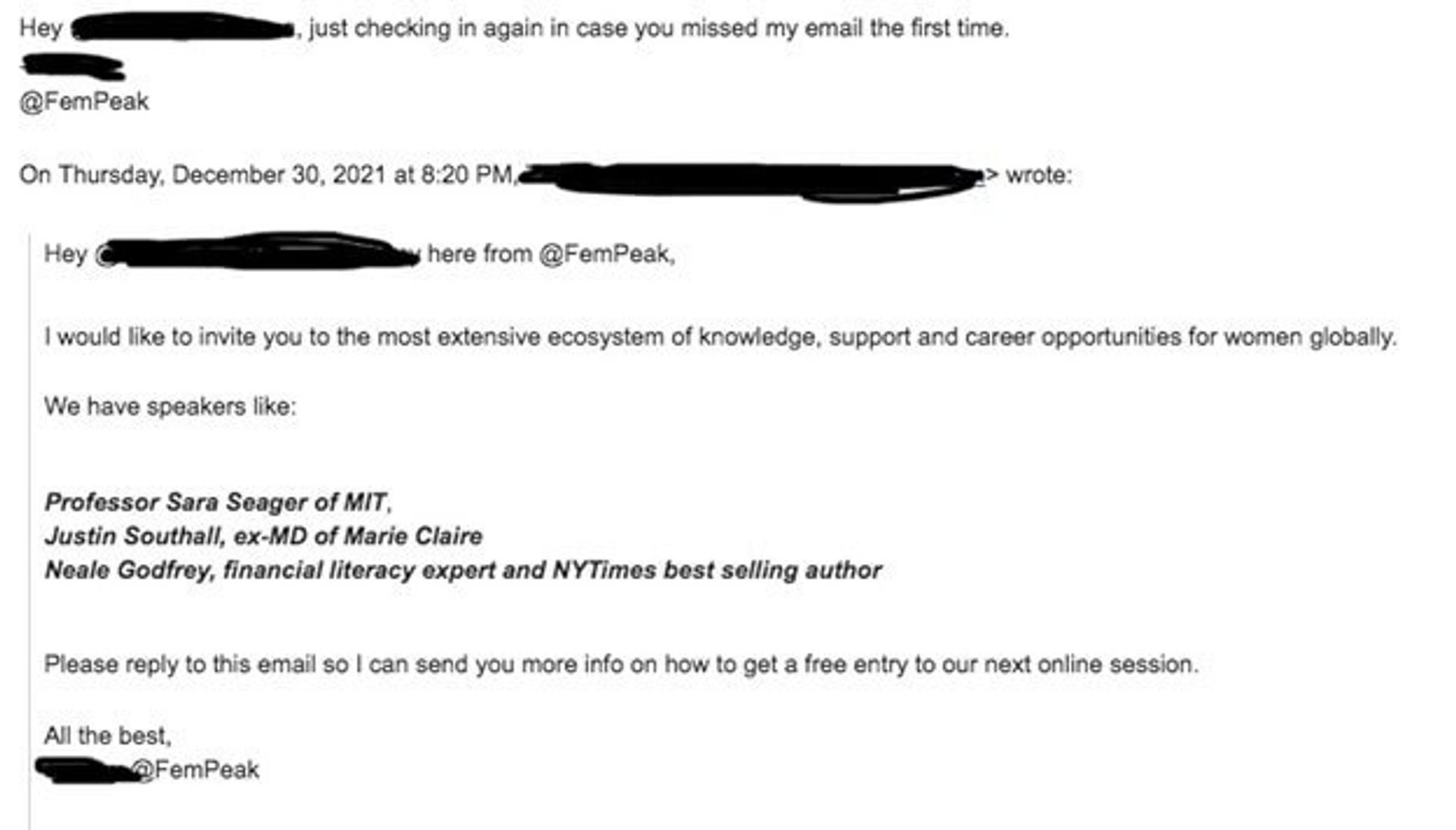 Email without benefits for recipient