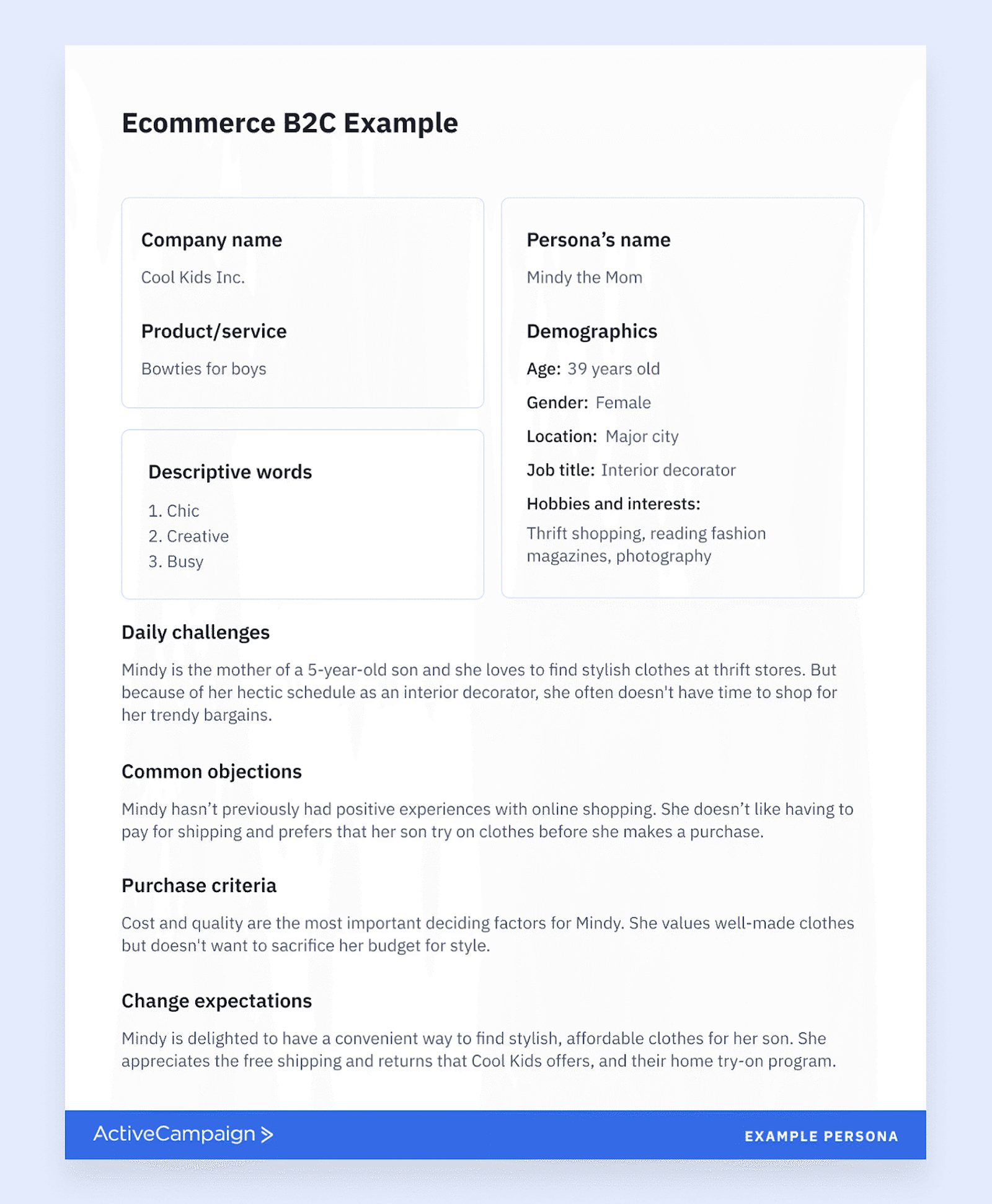customer persona example from ecommerce