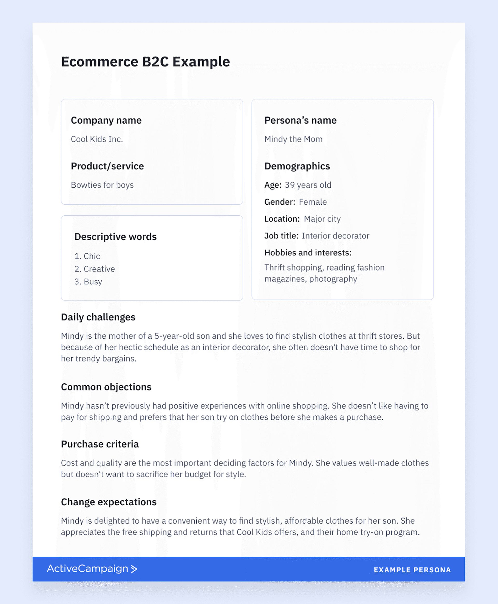 customer persona example from ecommerce