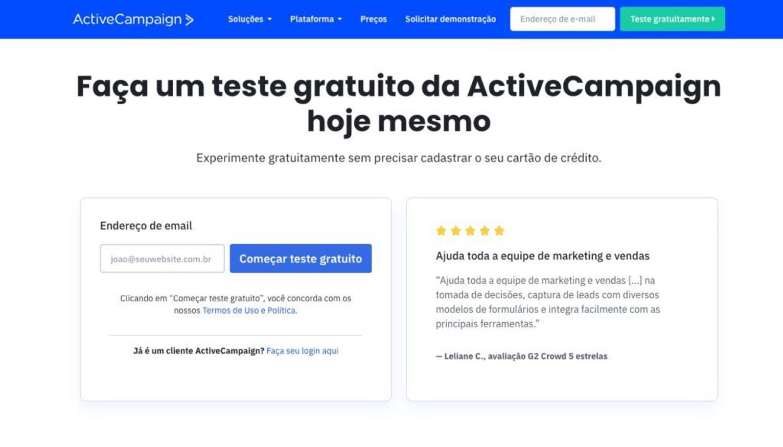 landing page exemplos ActiveCampaign