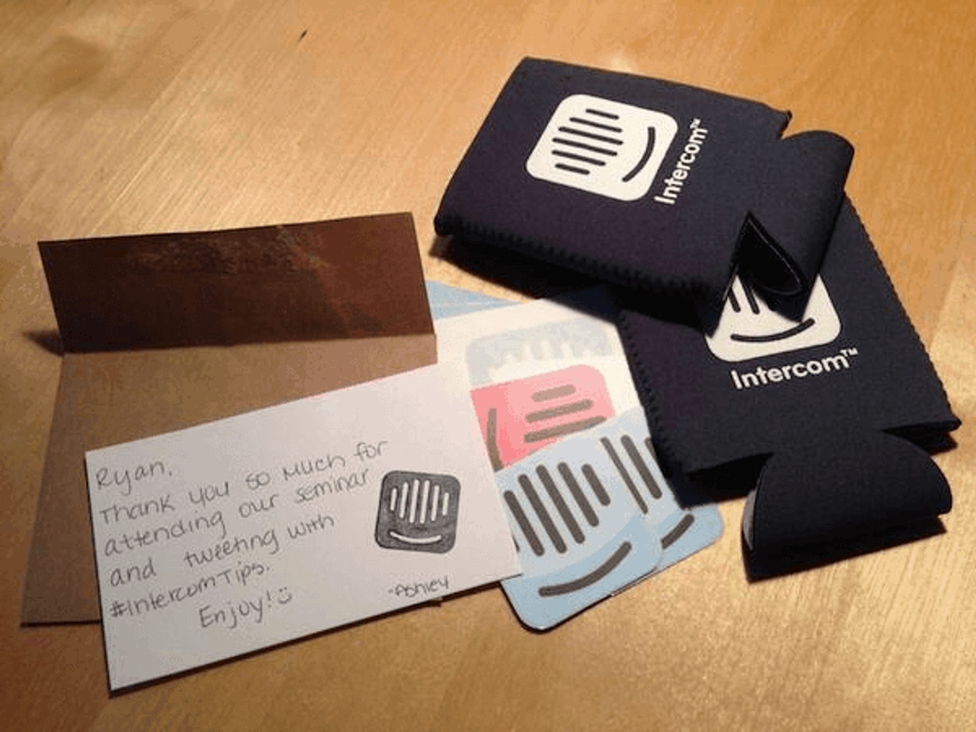 Intercom swag mailed to seminar attendees