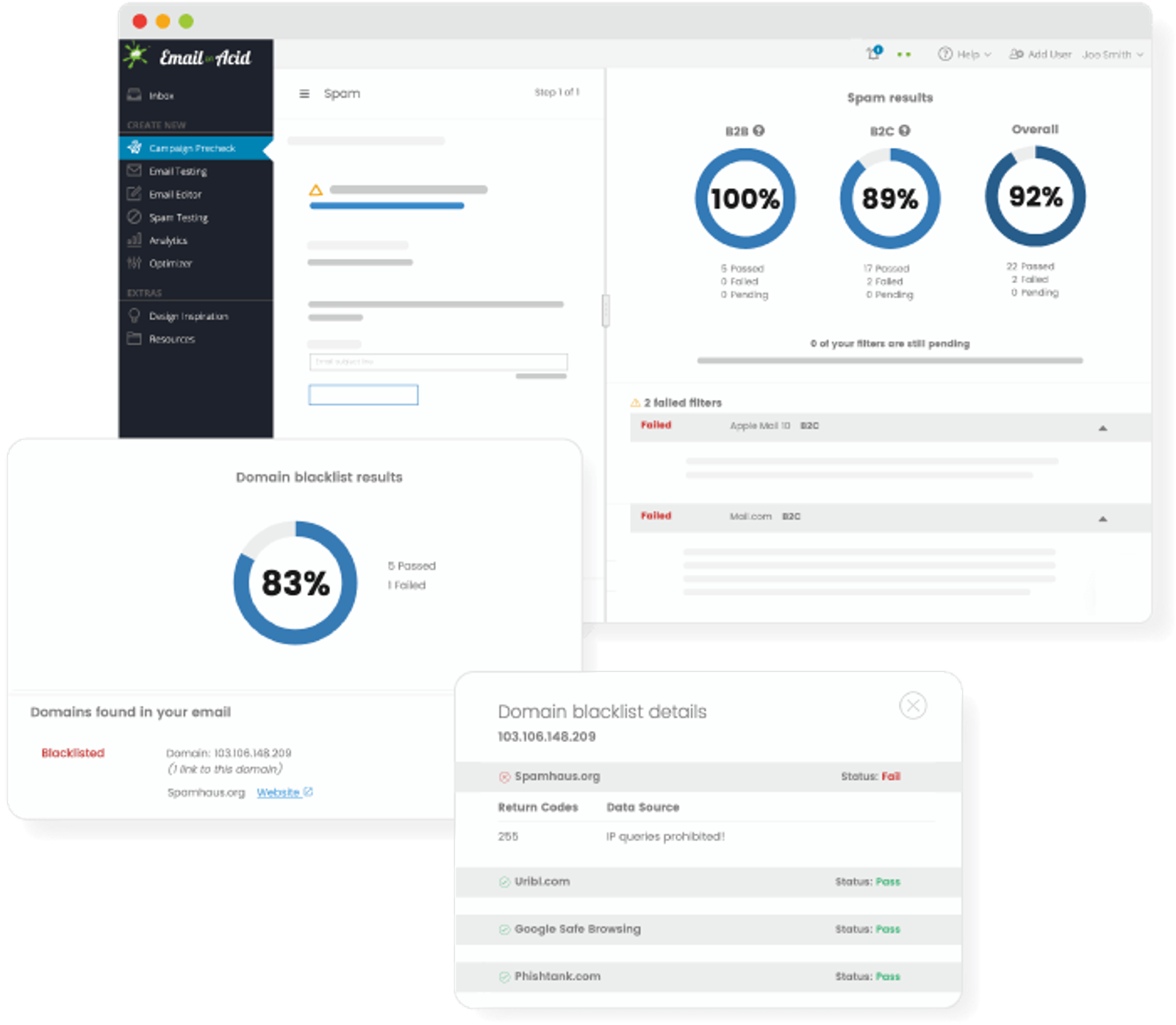screenshot of email on acid email testing tool