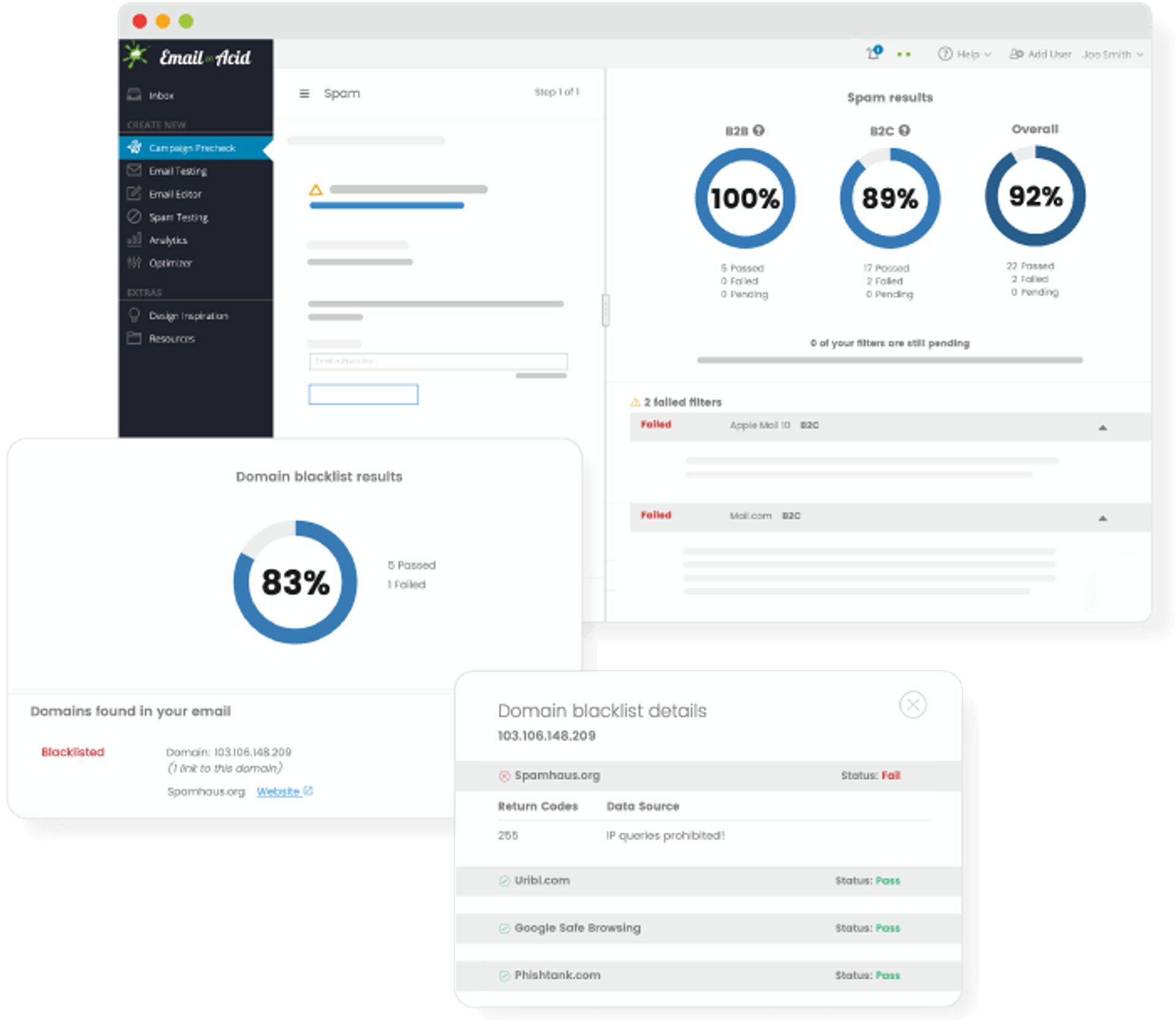 screenshot of email on acid email testing tool