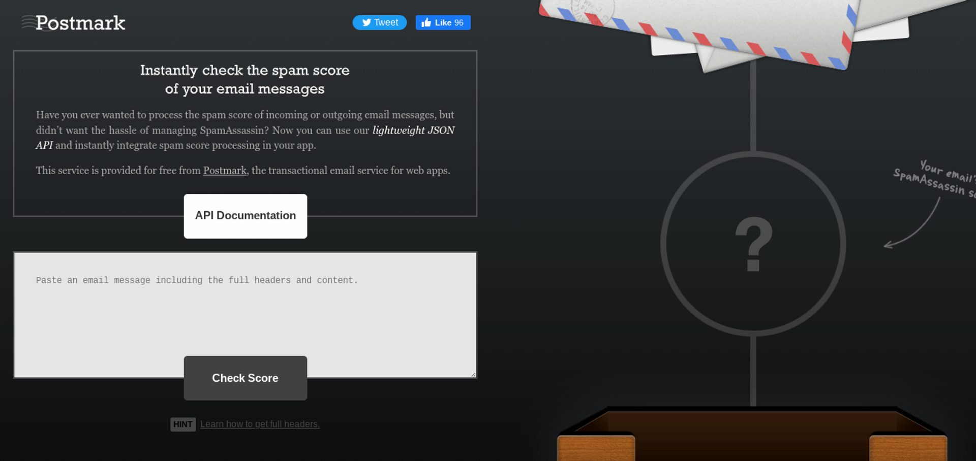 Screenshot of Postmark spam score checker