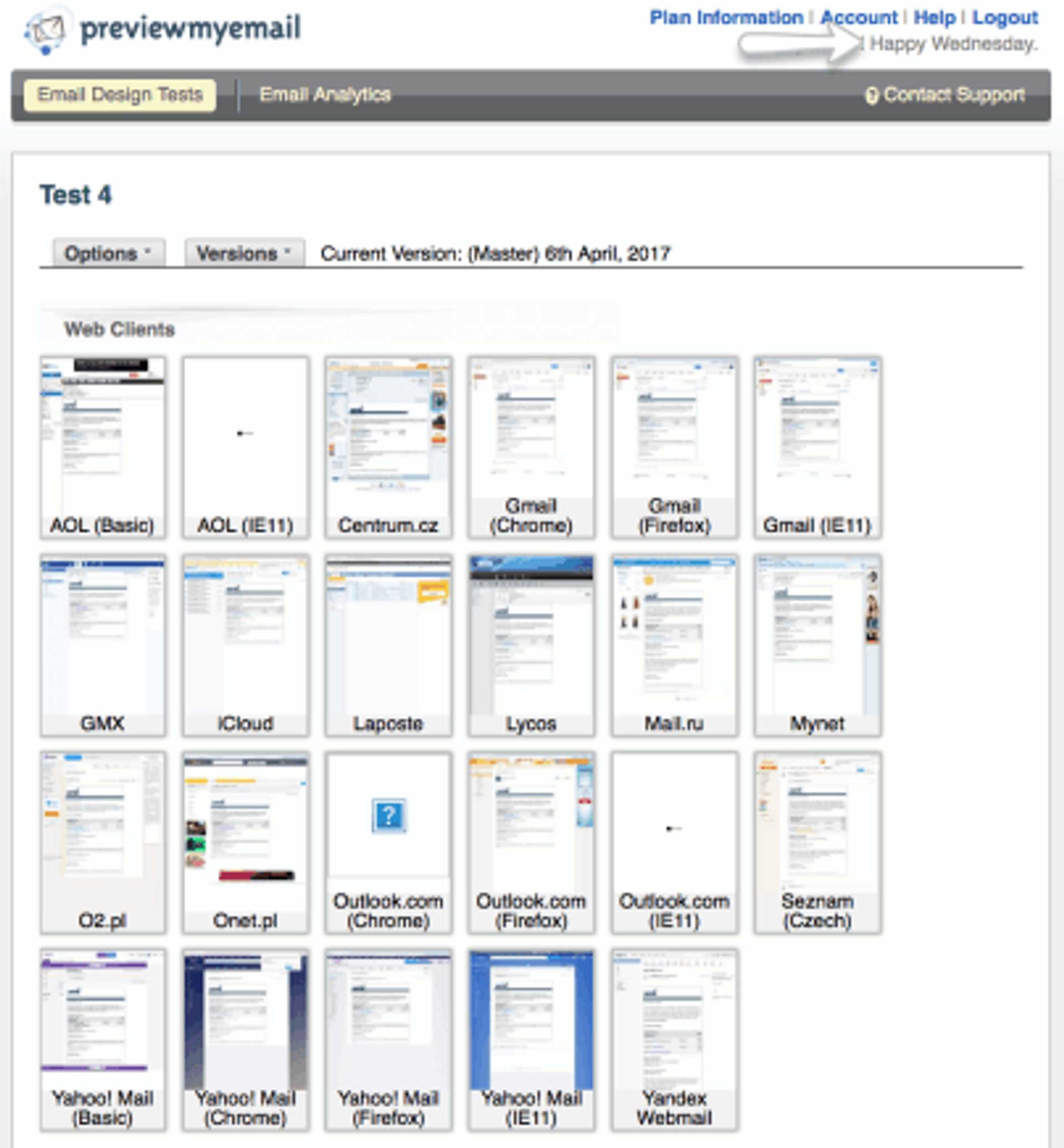 screenshot of previewmyemail testing tool