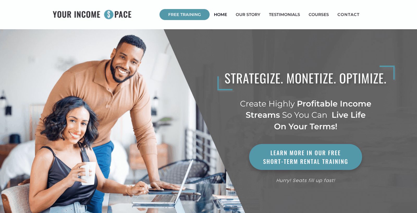 Screenshot of Your Income Space website with hero image and headline