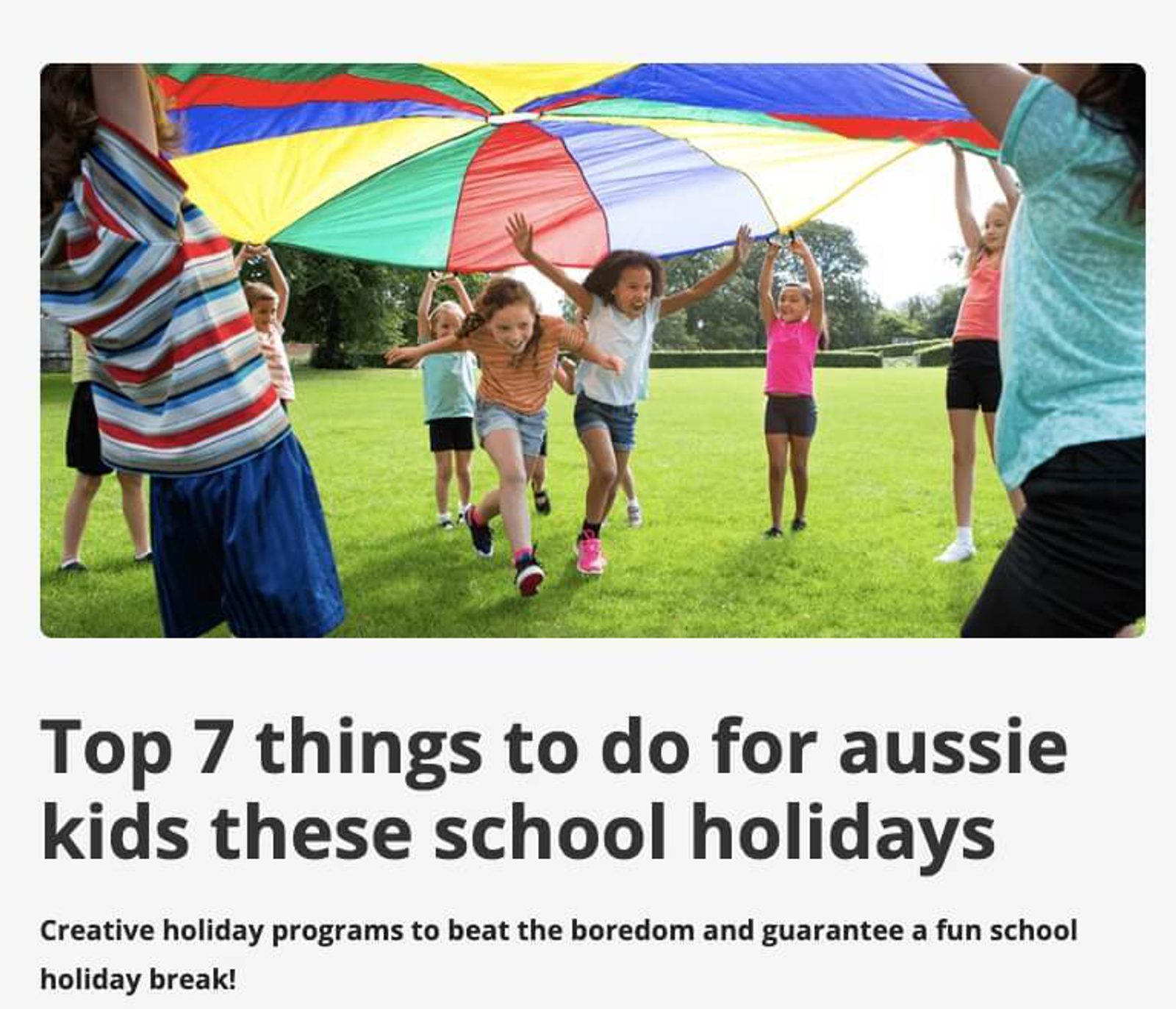 Email with things to do for kids in Australia during the holidays