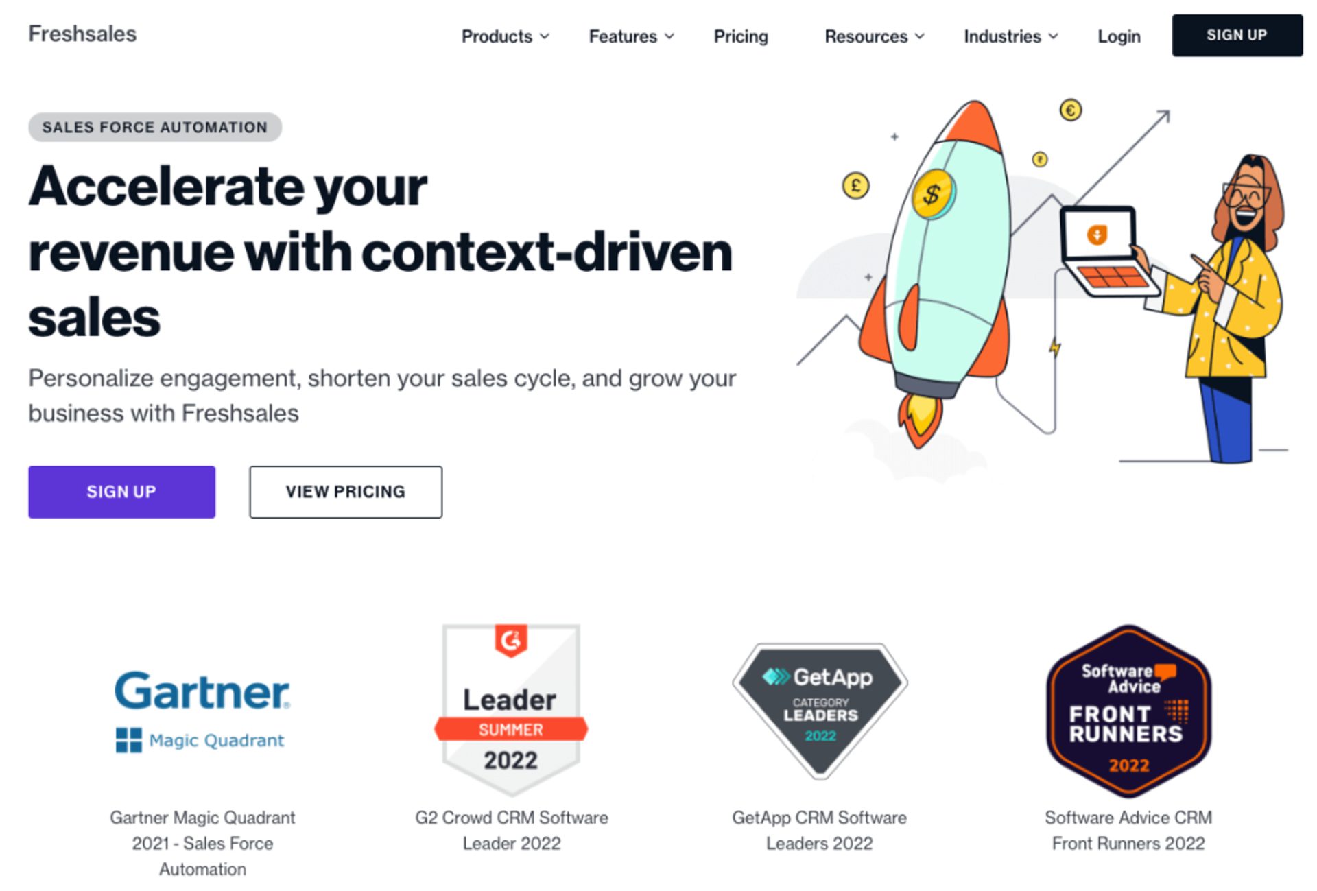 Startseite der Freshsales-Website