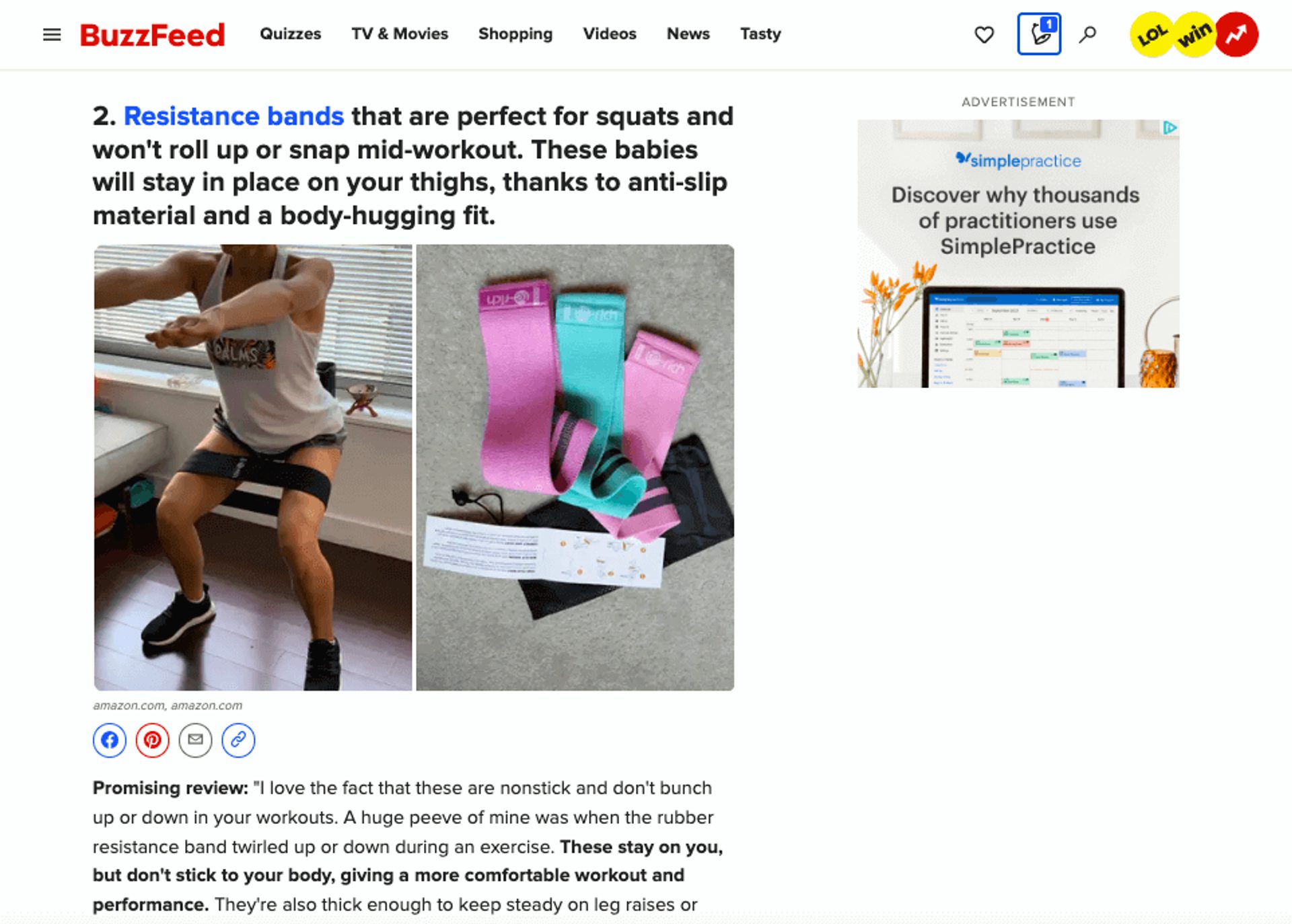 Resistance band recommendation on Buzzfeed