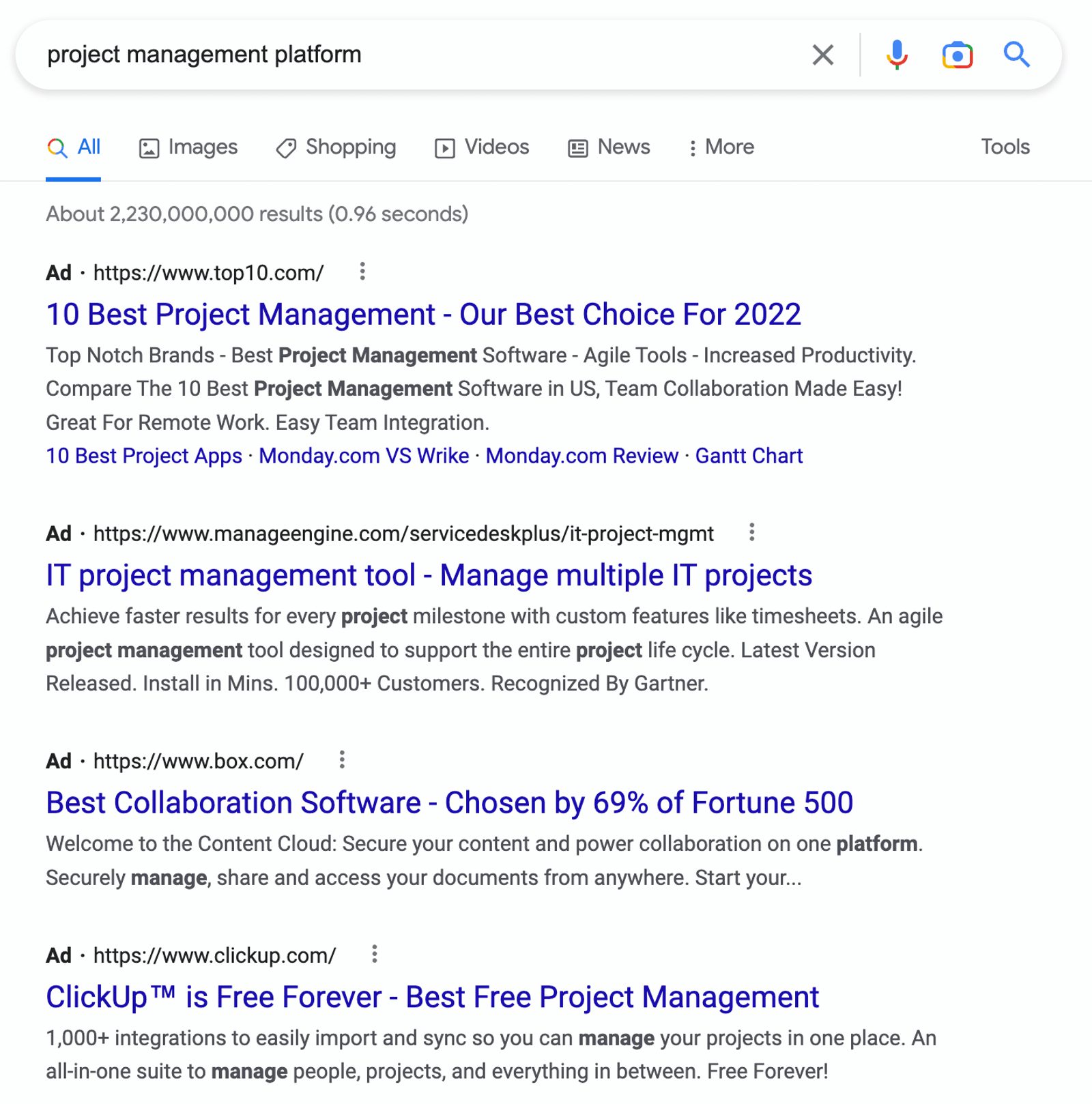 Google Search Project Management Platform