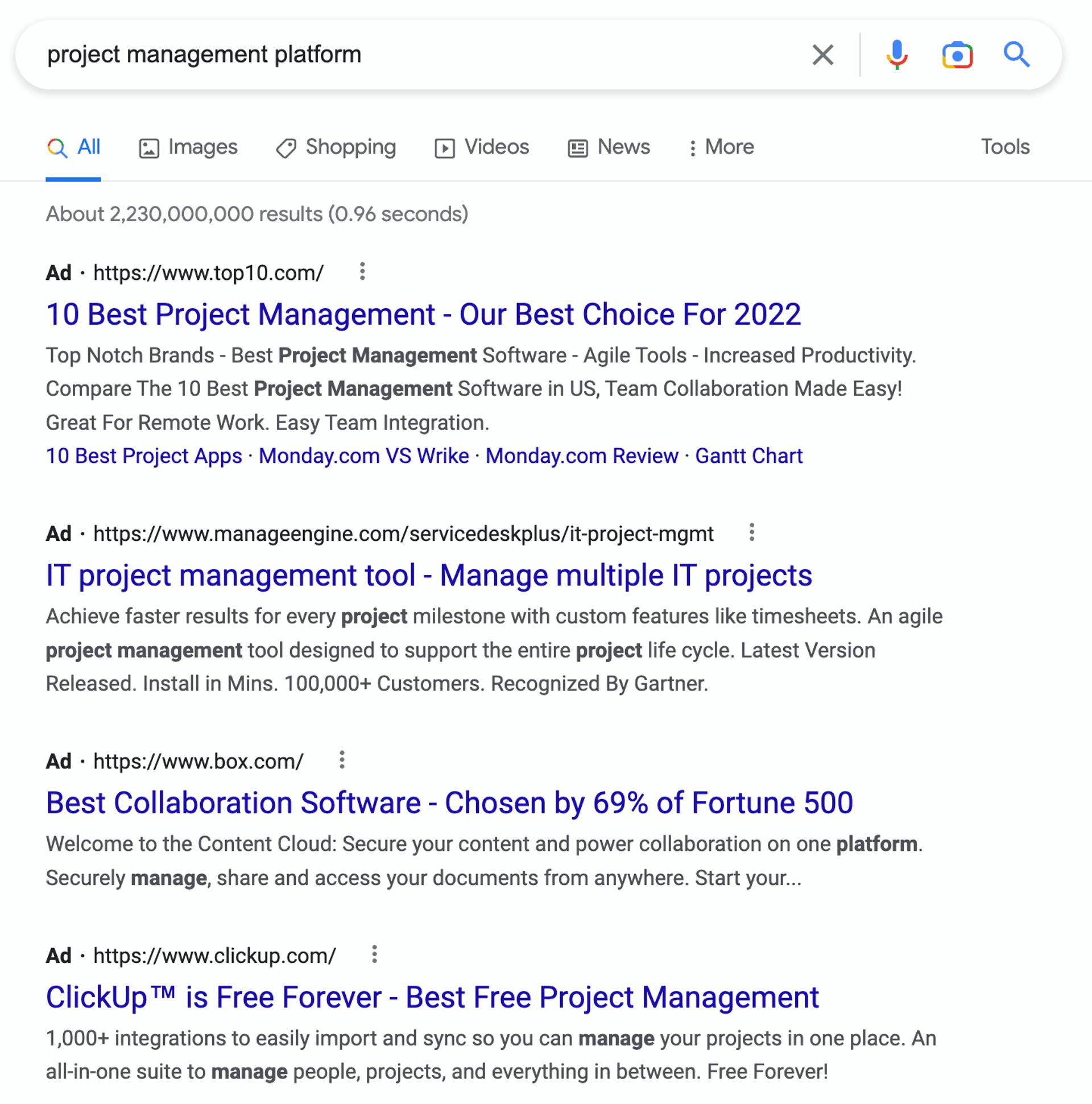Google Search Project Management Platform