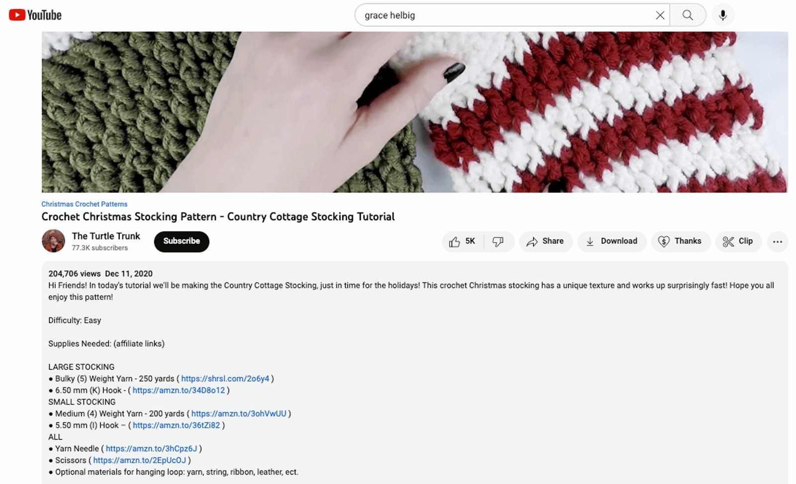 YouTube video with links in description