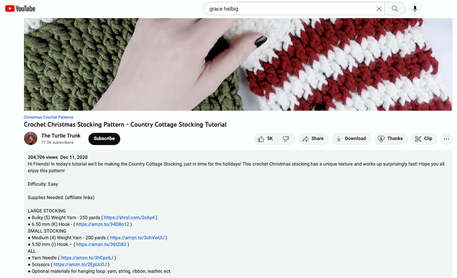YouTube video with links in description