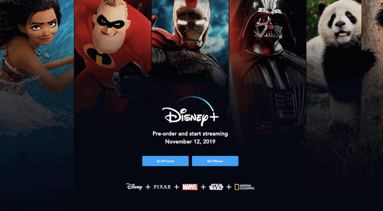 Página de venta por anticipado del lanzamiento de Disney+