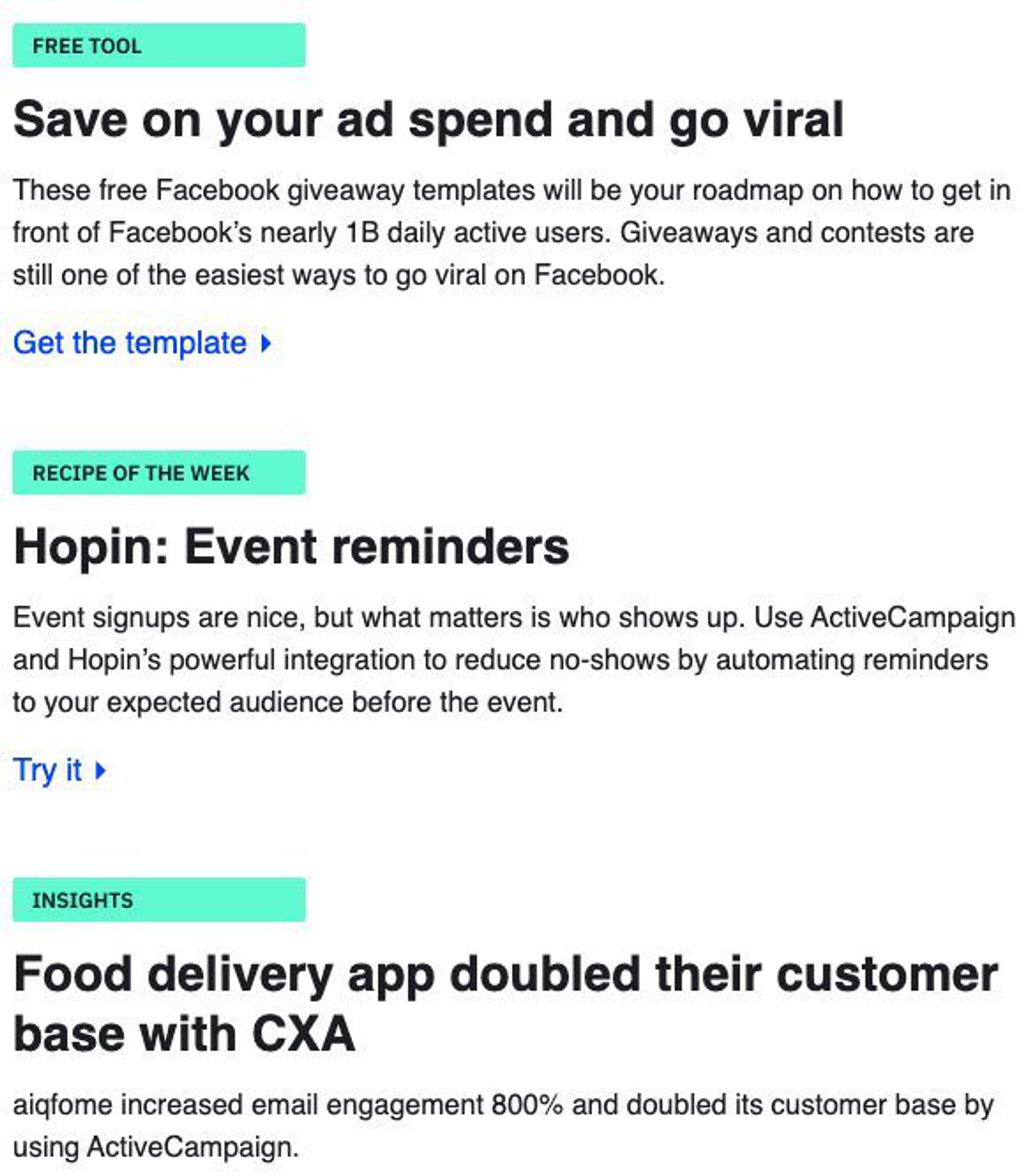 newsletter scanning example with 3 subheads