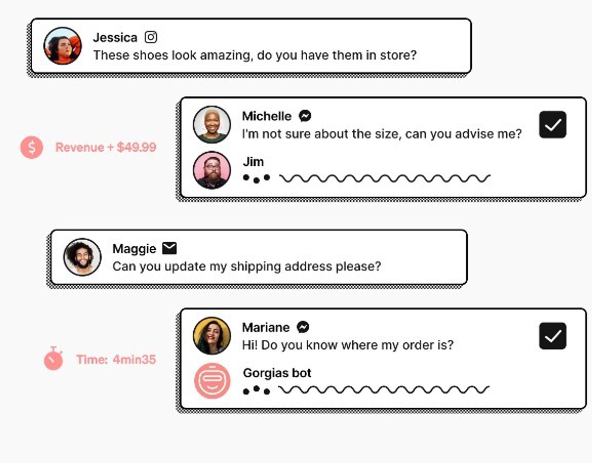 Gorgias integrates with ecommerce to advise customers and check orders