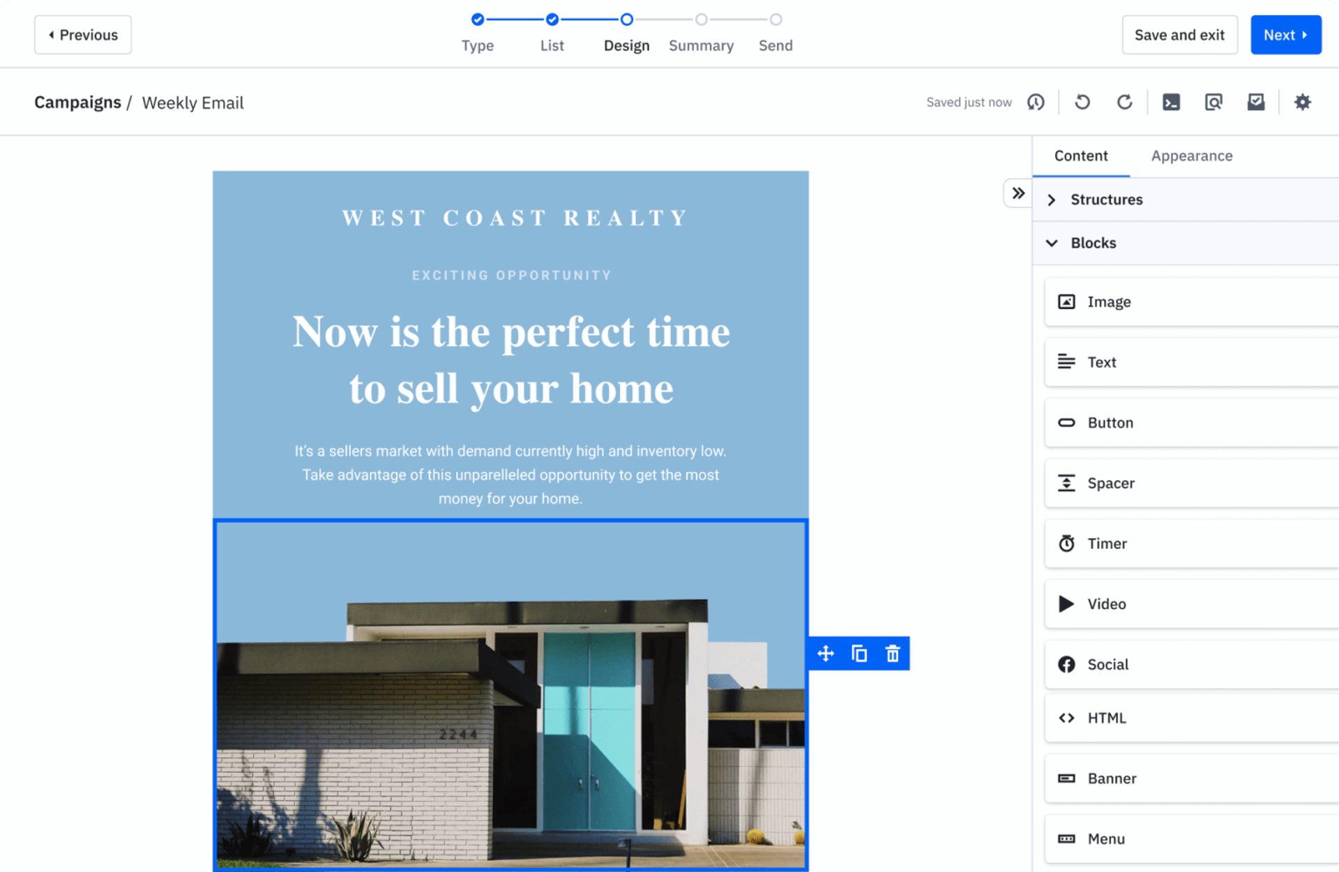 ActiveCampaign email designer interface