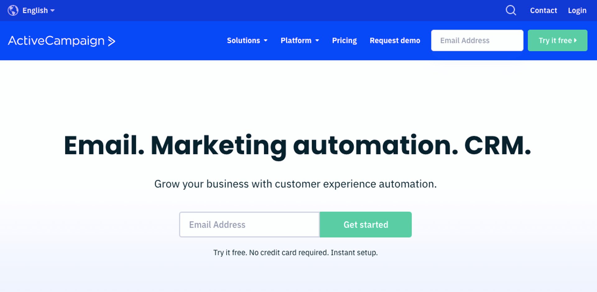 Homepage of ActiveCampaign website