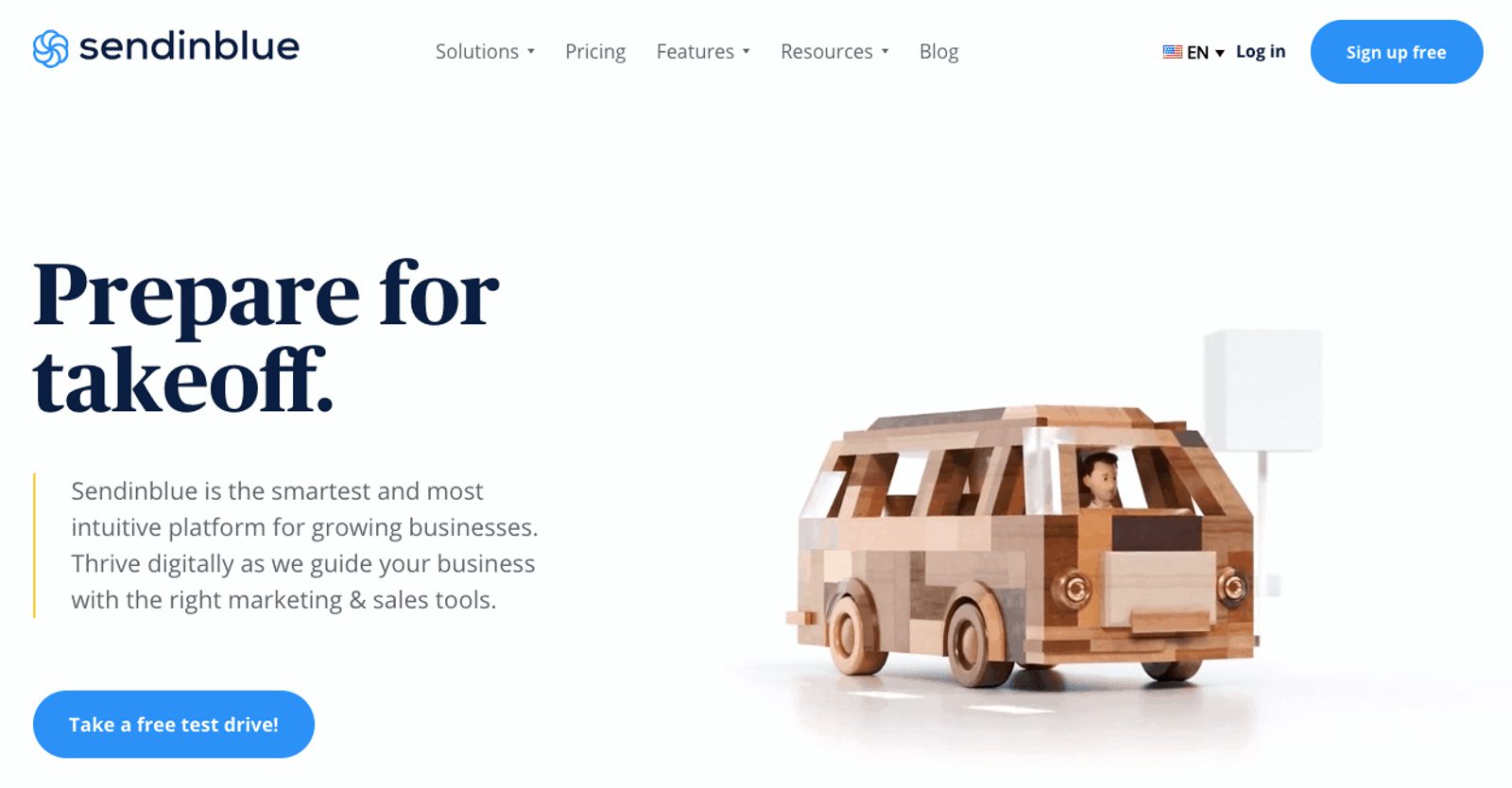 Homepage of Sendinblue website