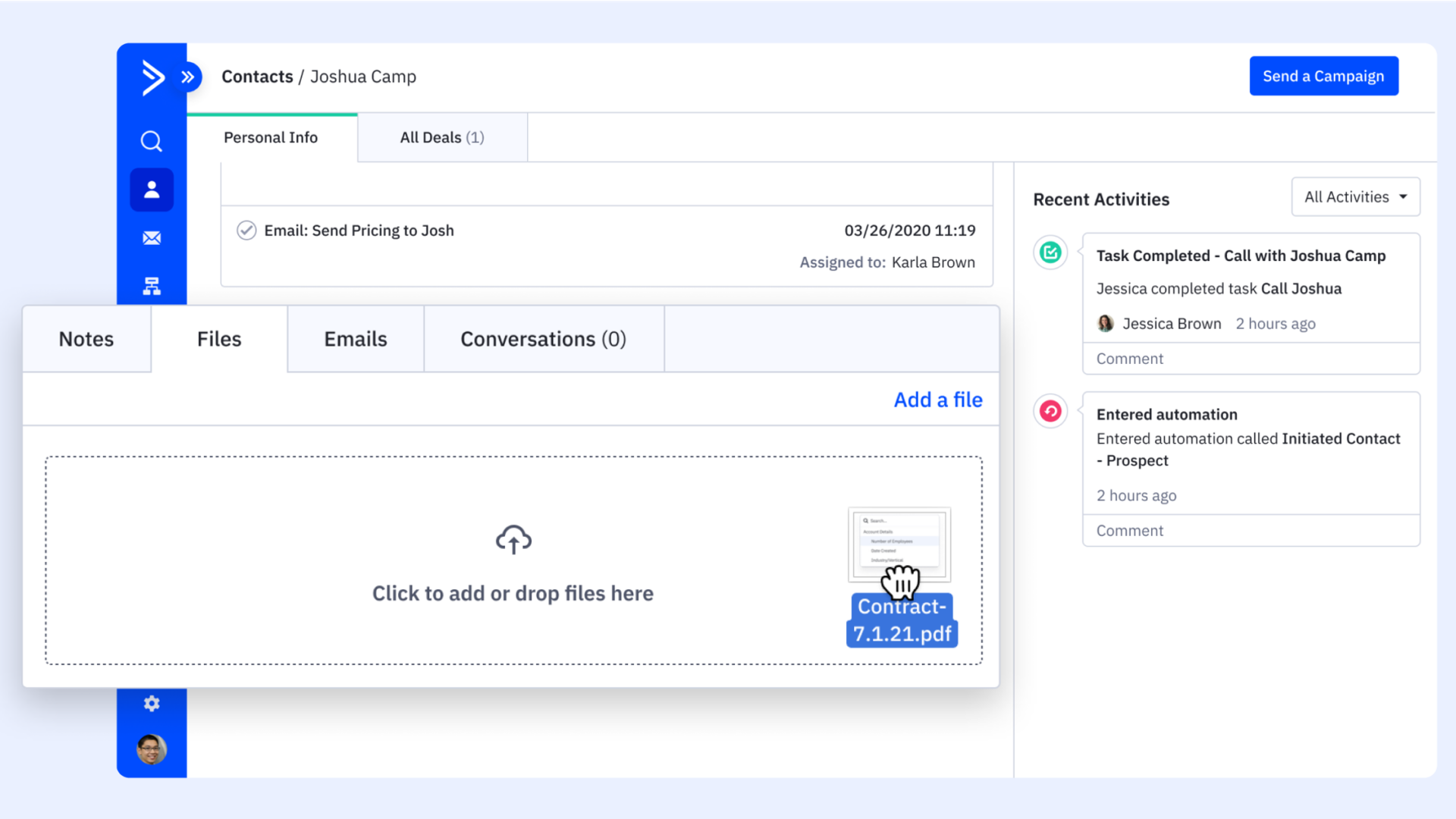 Add files to contacts, accounts, and deals
