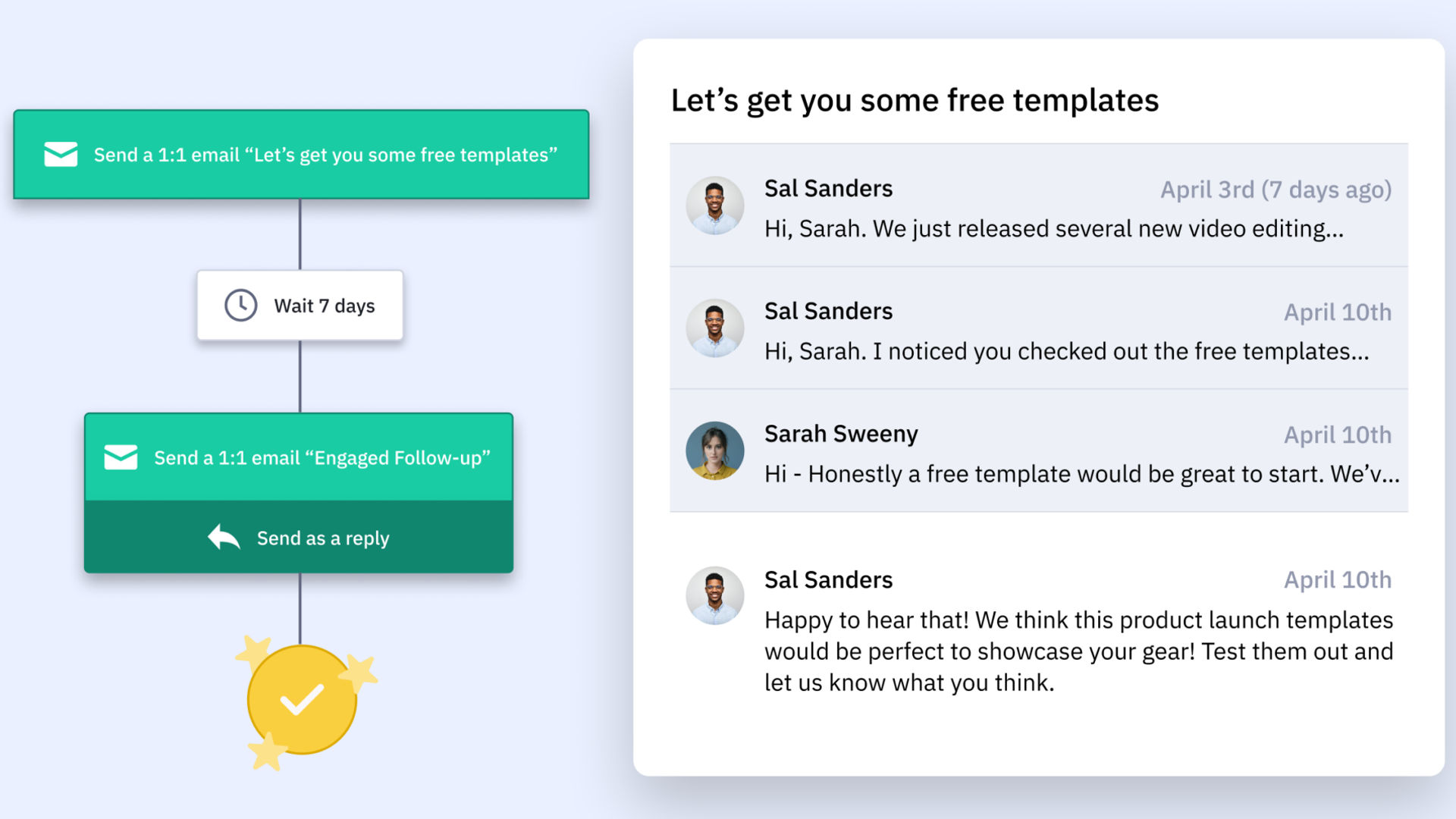 Thread related emails as a reply within a single automation