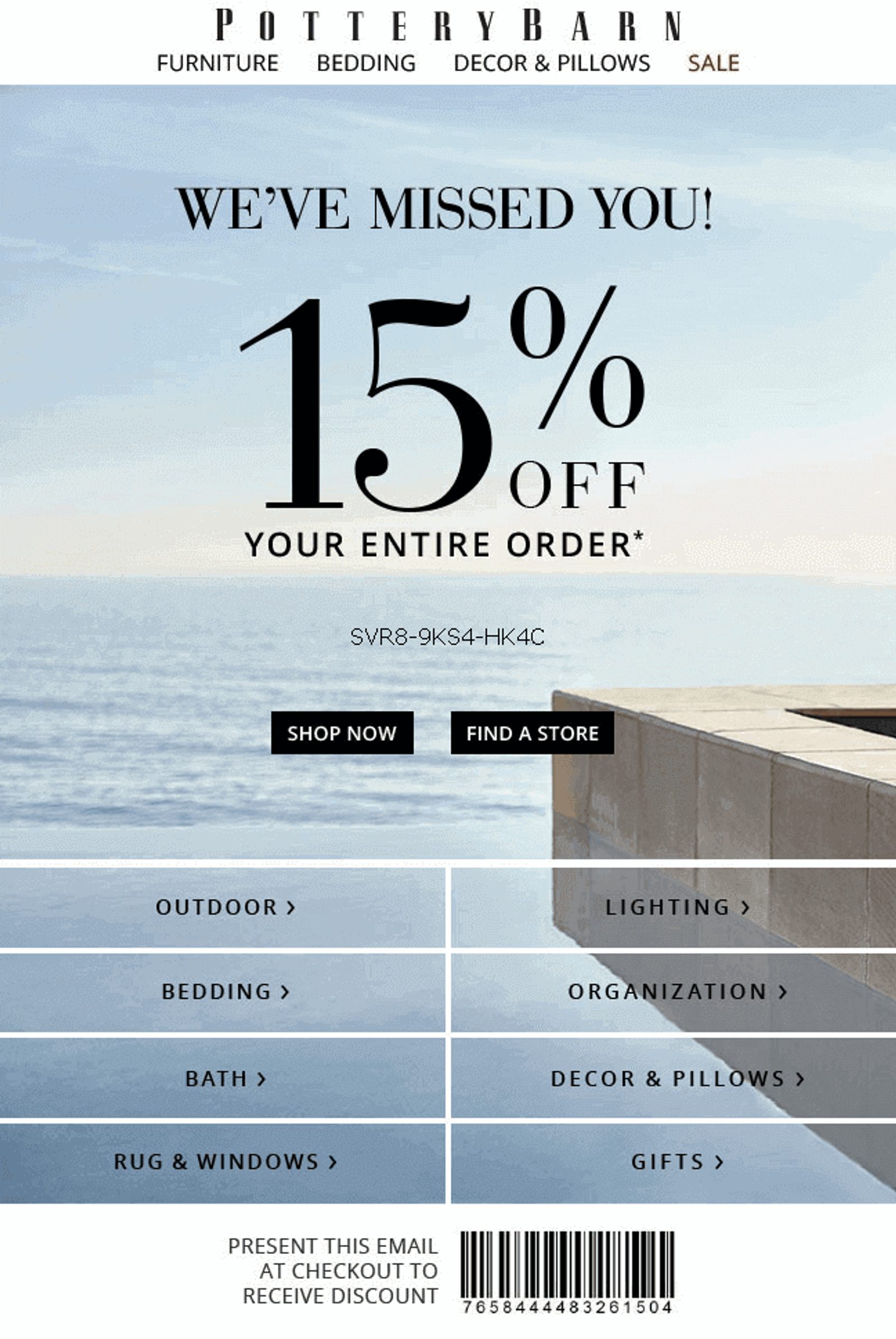 win-back email from pottery barn