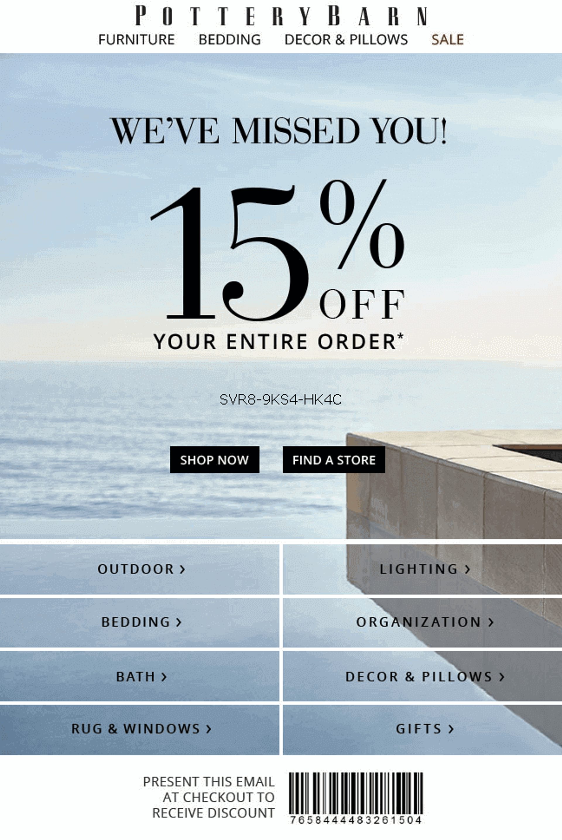 win-back email from pottery barn