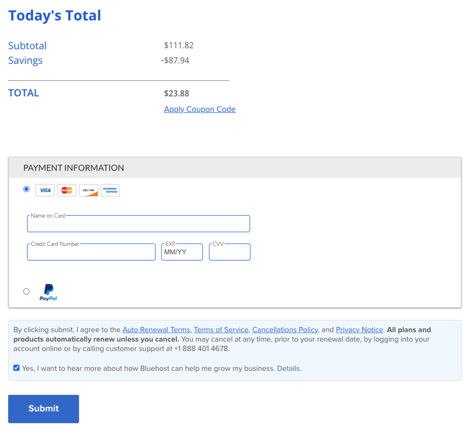 purchasing a bluehost plan