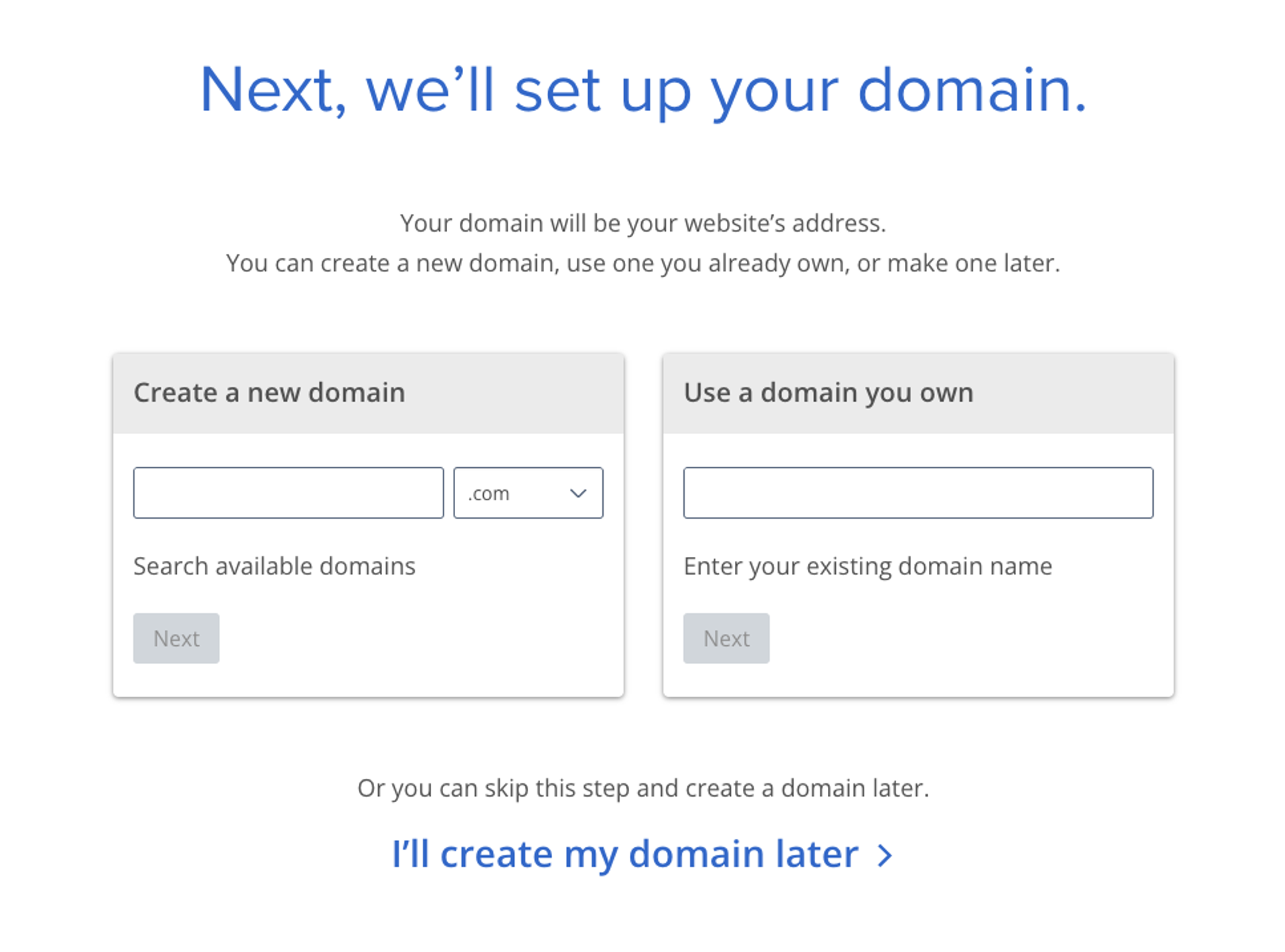 bluehost domain setup screen
