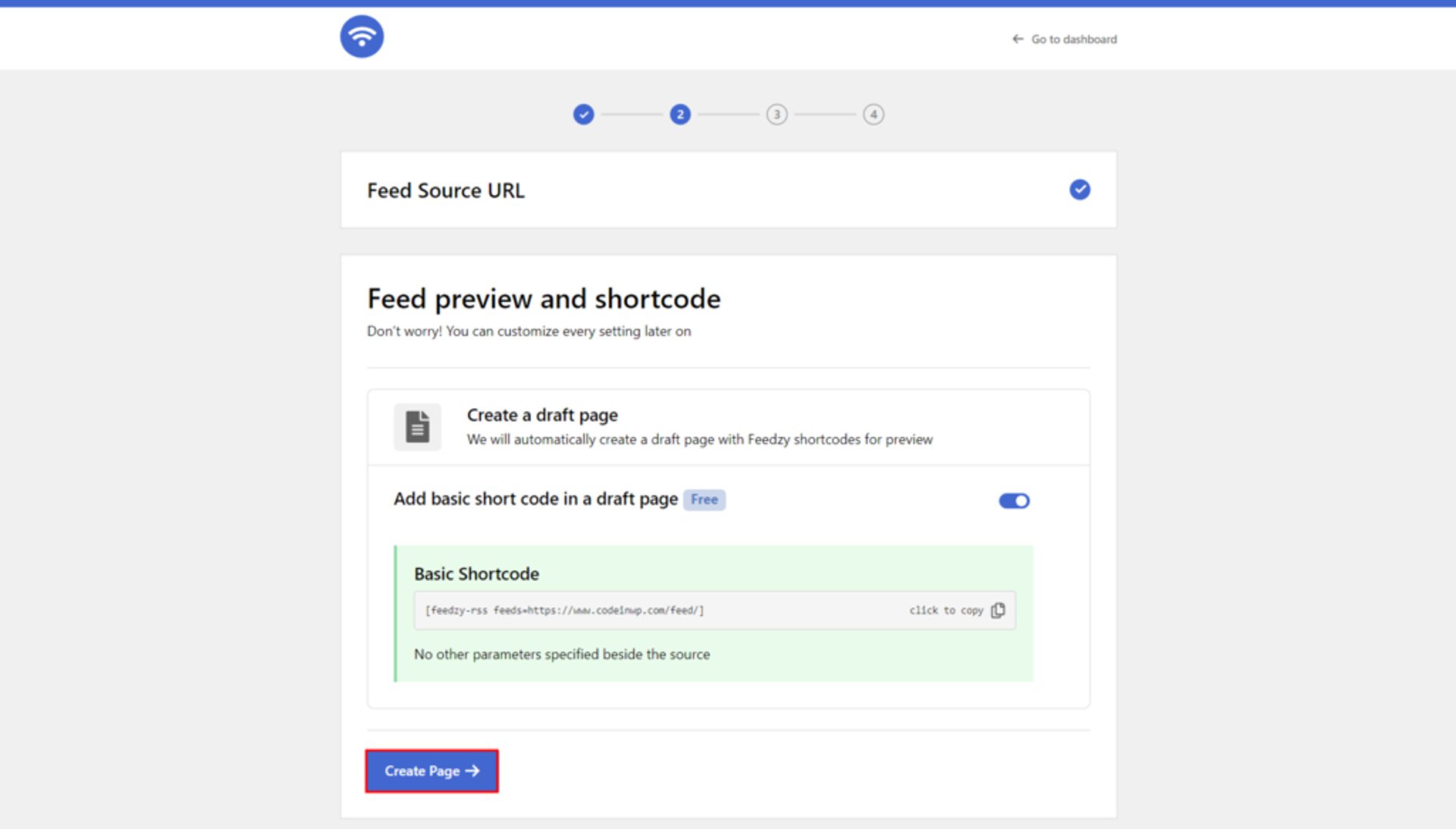 feed source url create page button